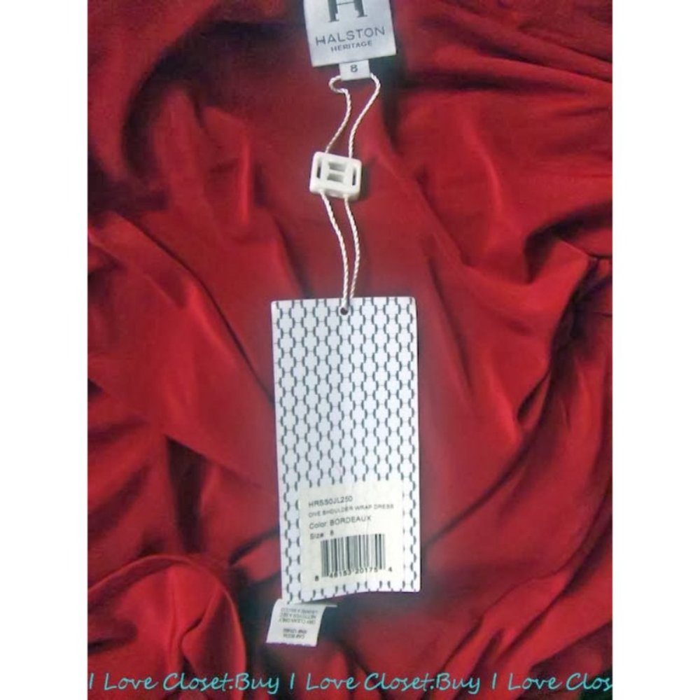 NWT $525 Halston Heritage One Shoulder Wrap Bordeaux Pink 70's Lamé Dress Sz 2 8 - Picture 9 of 14